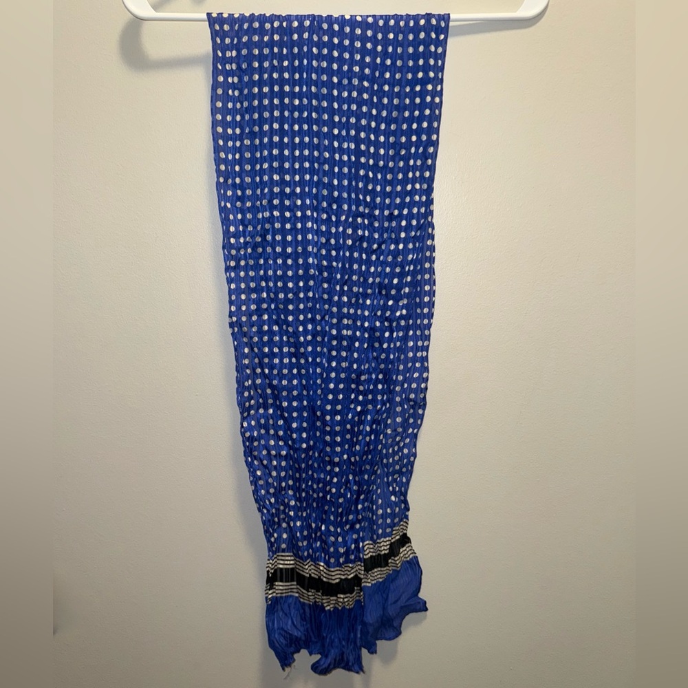 Bill Blass Blue and White Polka Dot Scarf